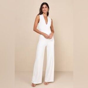 NWOT Lulus Thinking Out Loud White Backless Jumpsuit Size XS